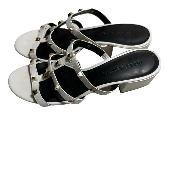 Rebecca Minkoff White Leather Iron Studded Slide‎ Heeled Sandal - SZ 8.5 - Picture 6 of 16
